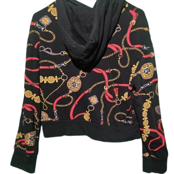Zara Black Hoodie with Red and Gold Chains 20 PTP - 20 Length - EUC - Picture 3 of 4